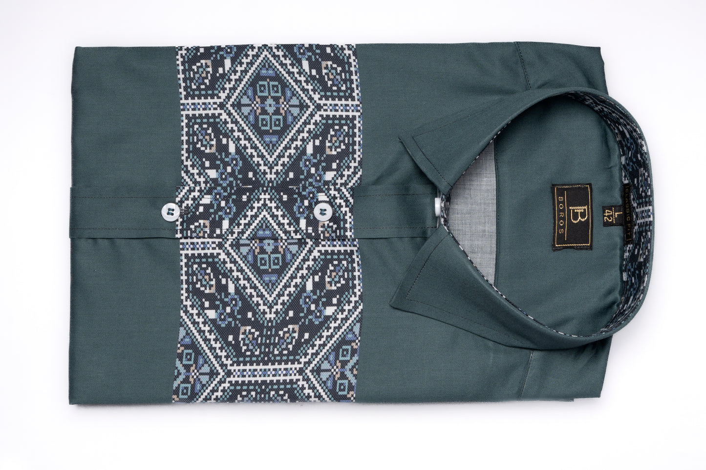 Teal Green Pannel Print Shirt