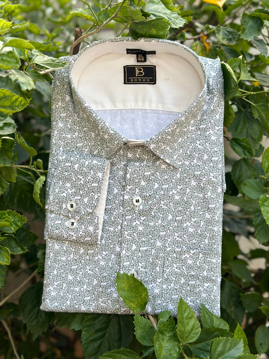 Green White Floral Shirt