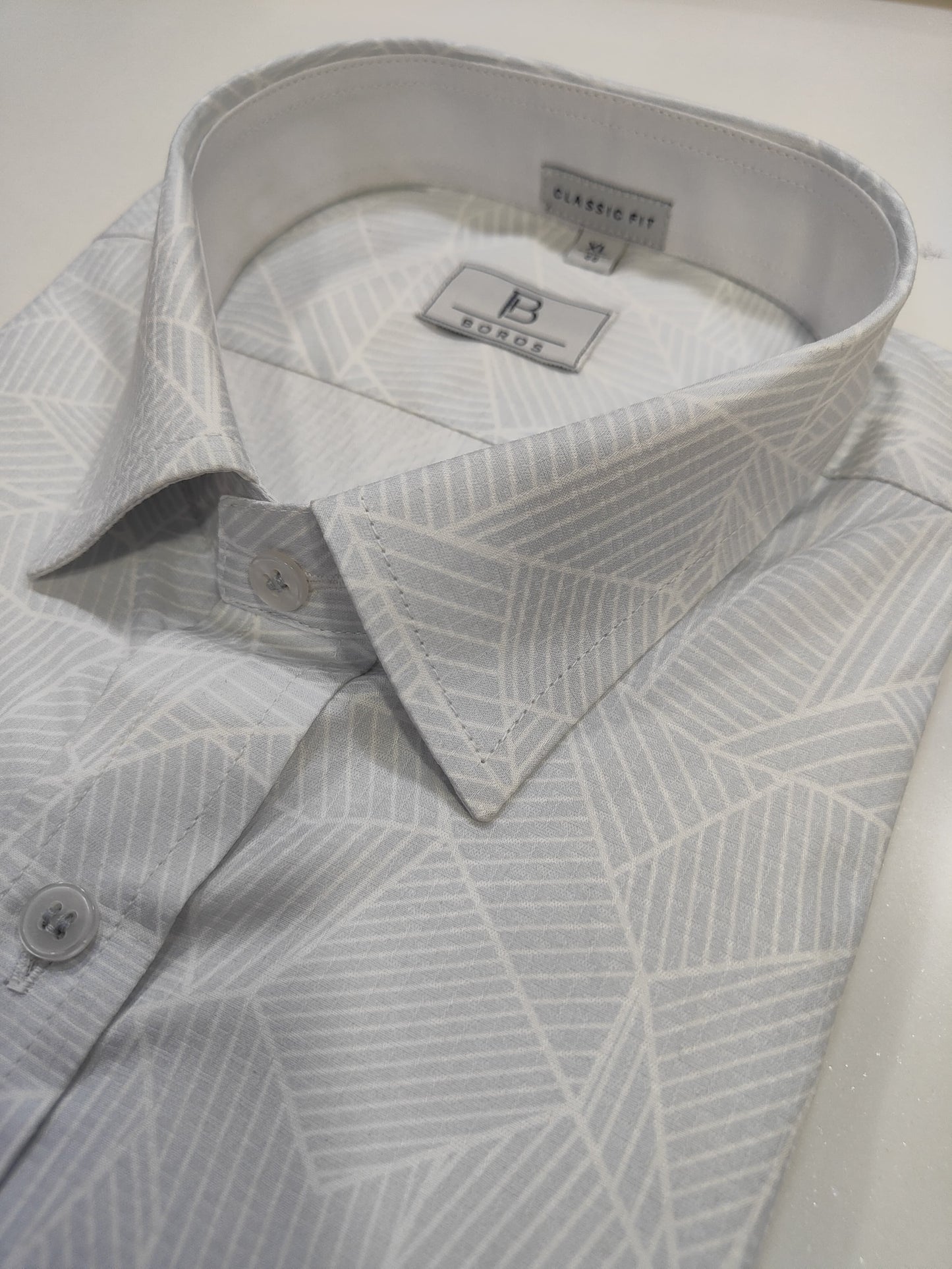 Satin Light Grey Print Shirt