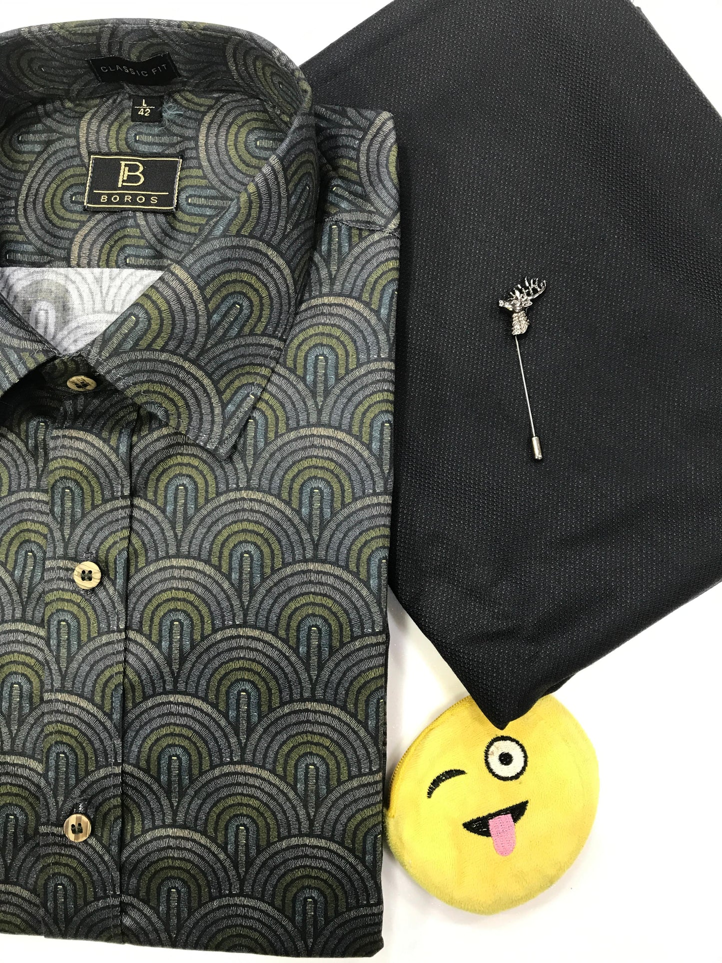 Black Green Grey Printed Shirt