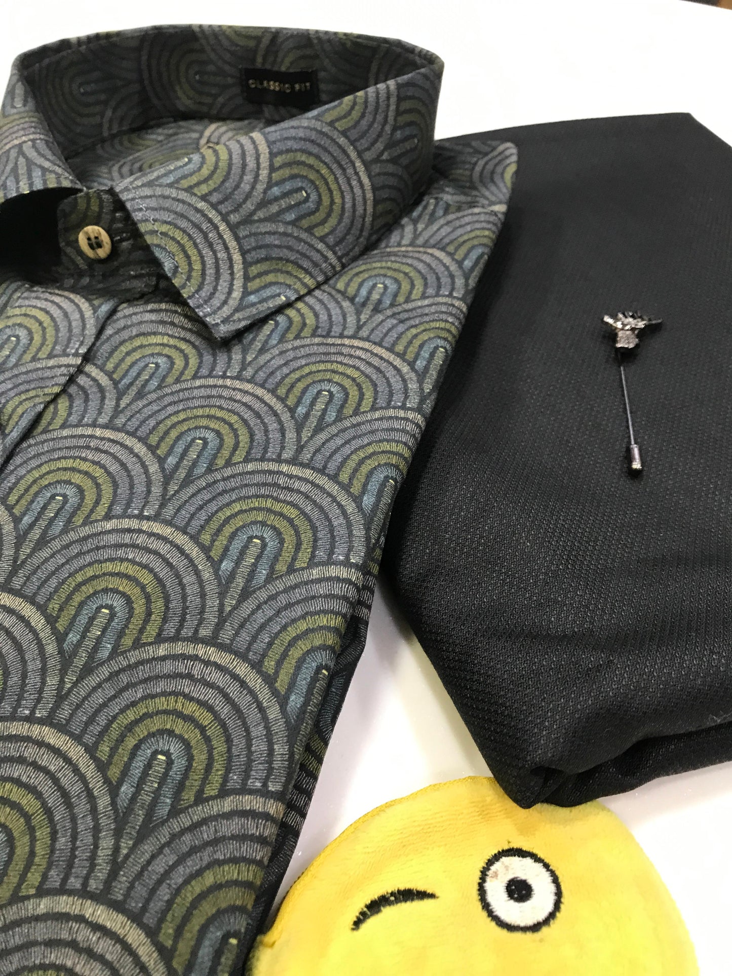 Black Green Grey Printed Shirt