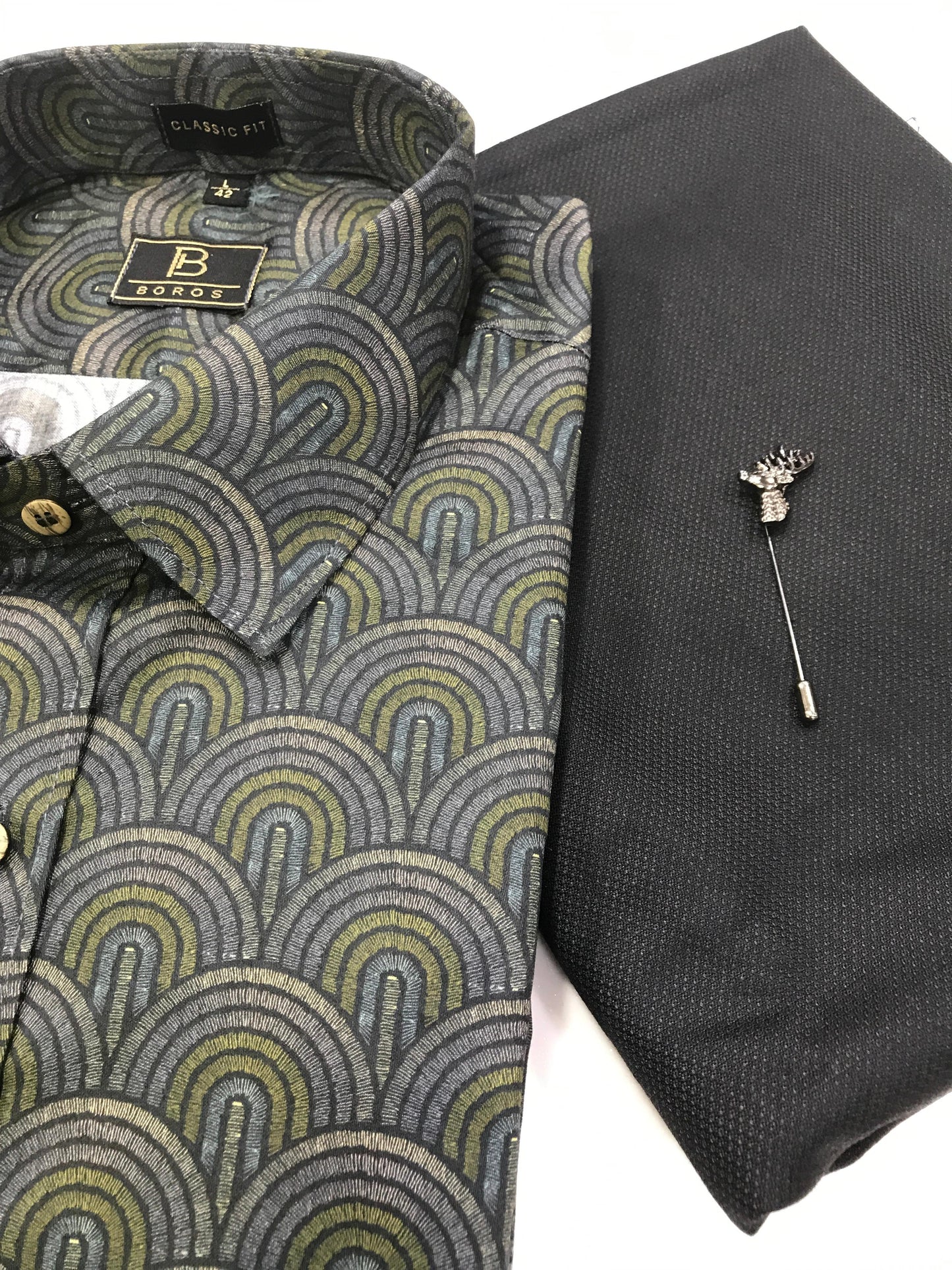 Black Green Grey Printed Shirt