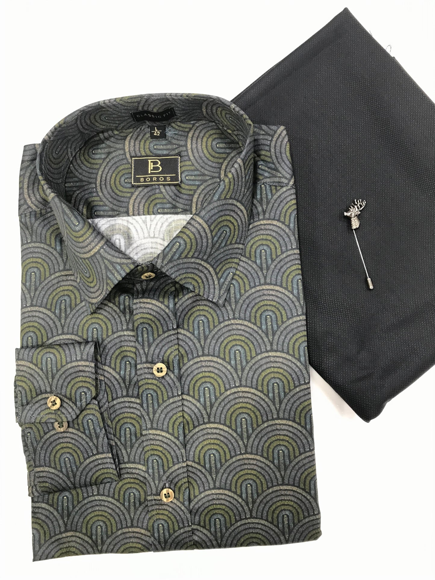Black Green Grey Printed Shirt