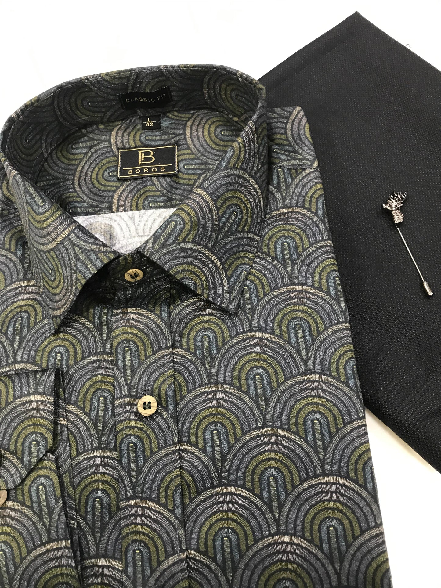 Black Green Grey Printed Shirt