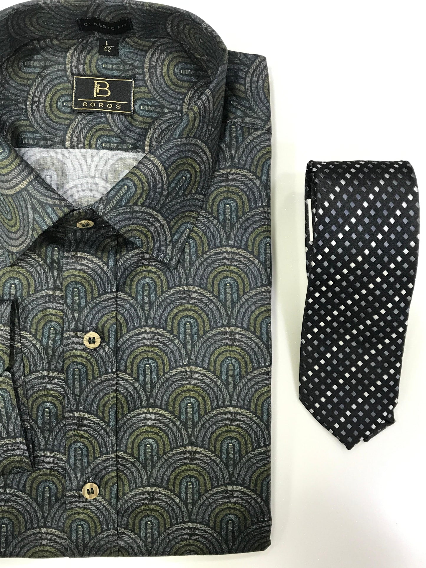 Black Green Grey Printed Shirt