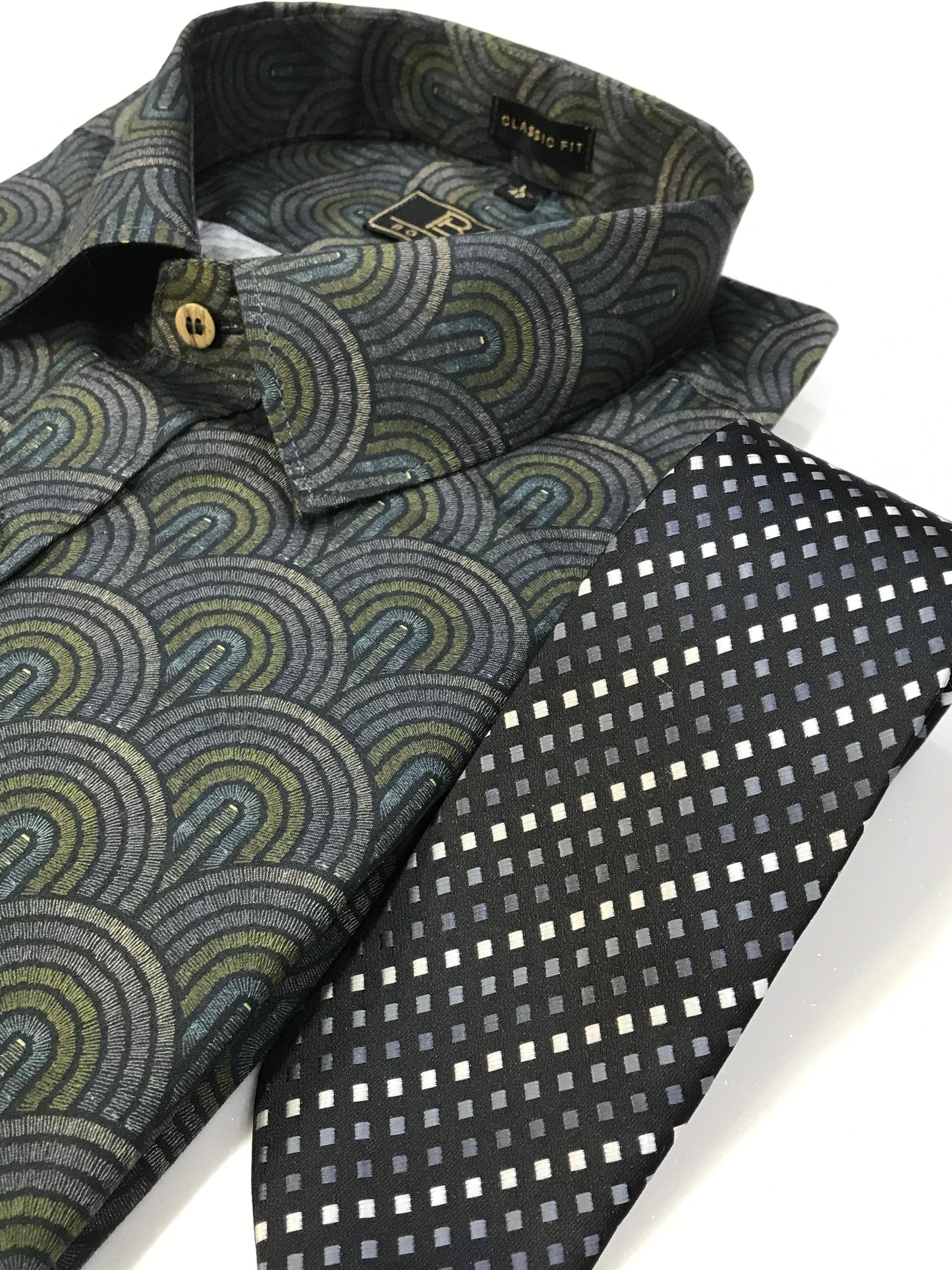 Black Green Grey Printed Shirt