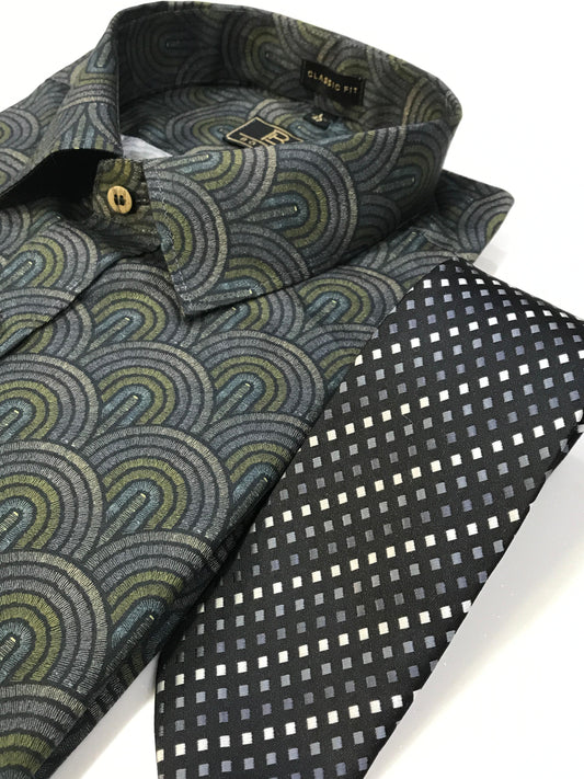 Black Green Grey Printed Shirt