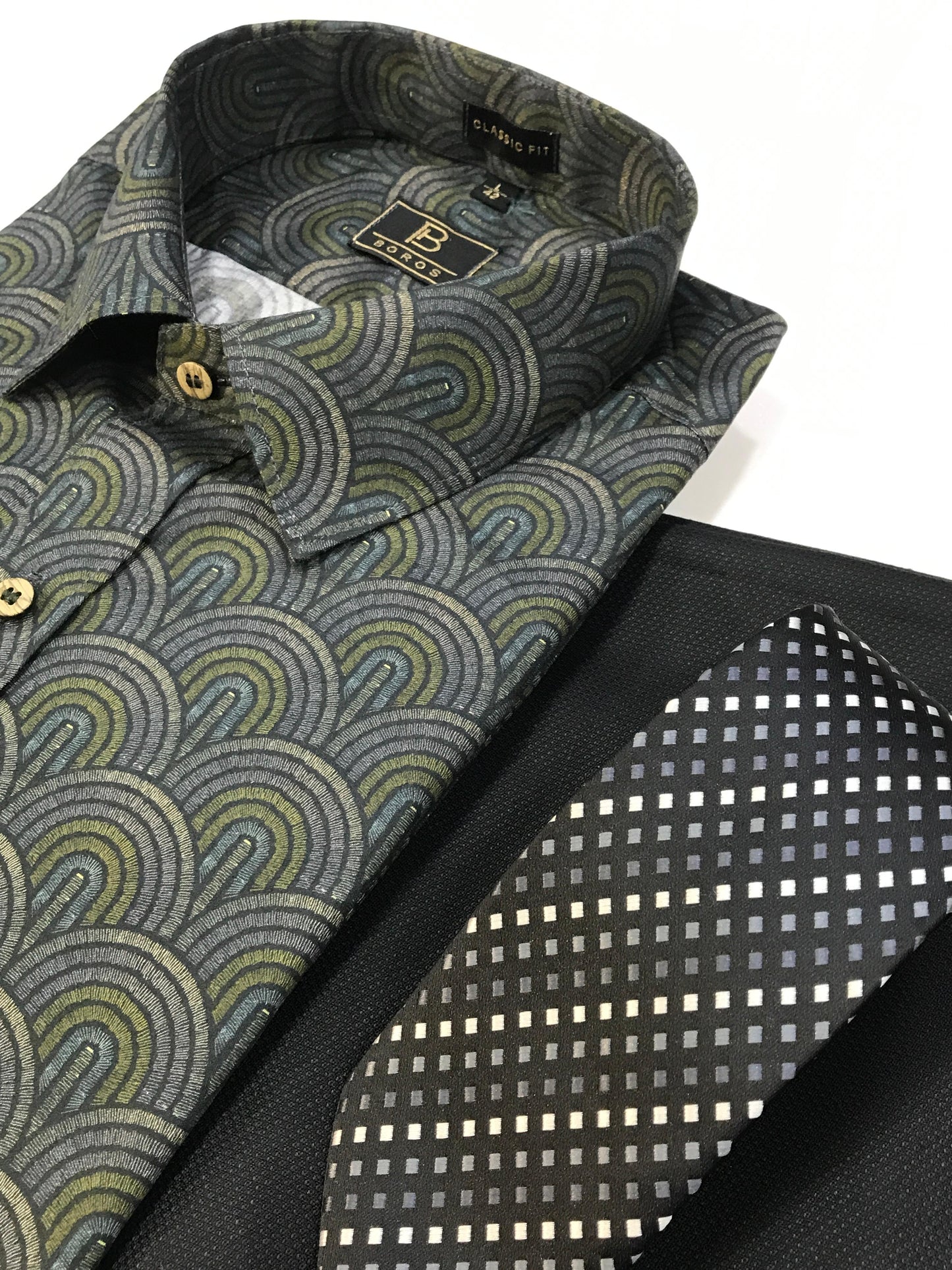 Black Green Grey Printed Shirt