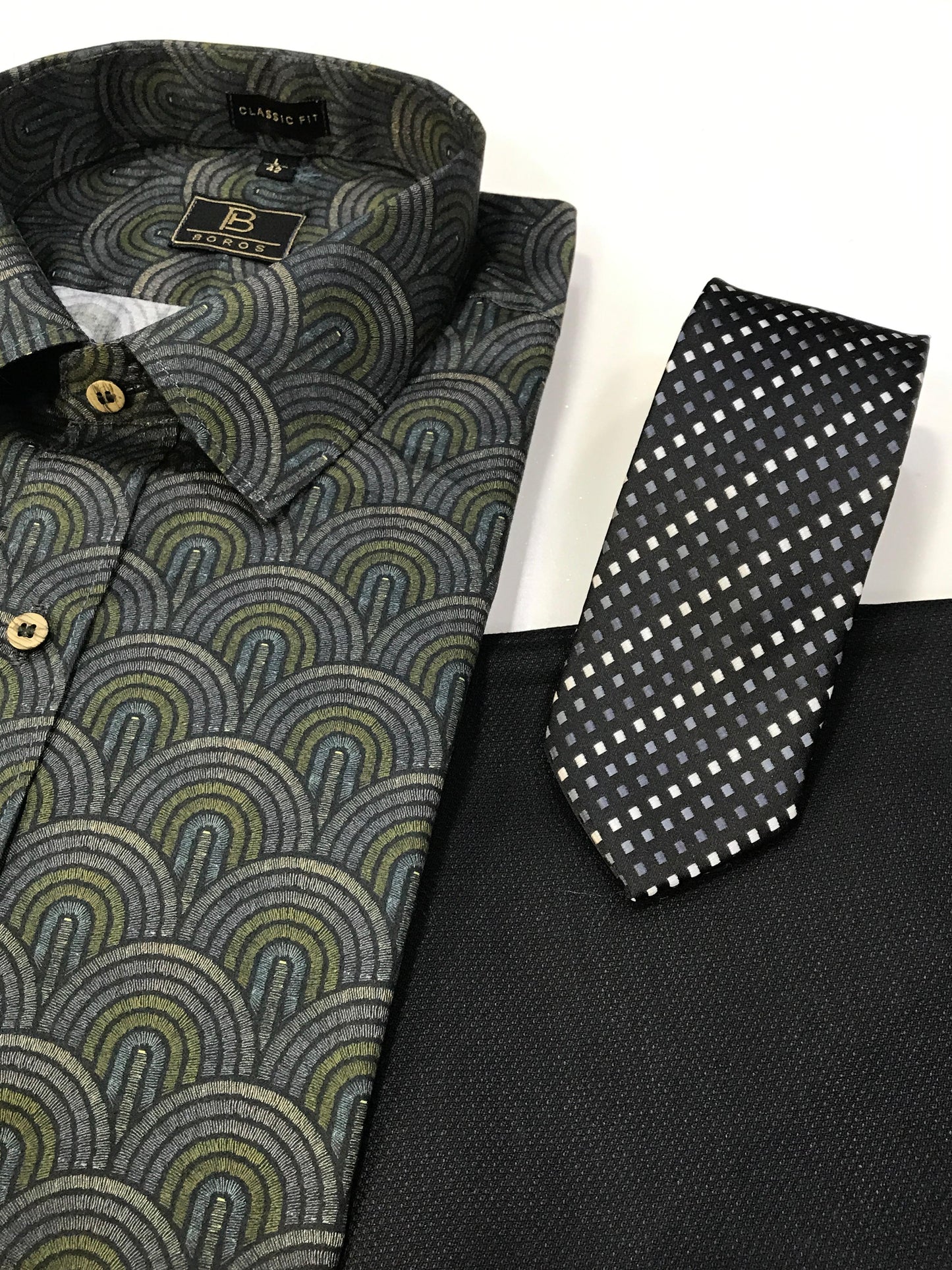 Black Green Grey Printed Shirt